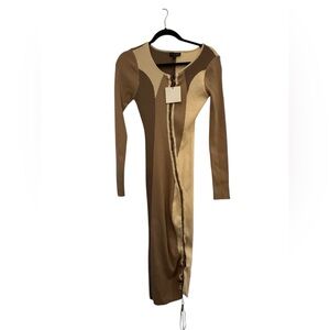JLUXLABEL Tan and Brown Bodycon Cocktail Dress